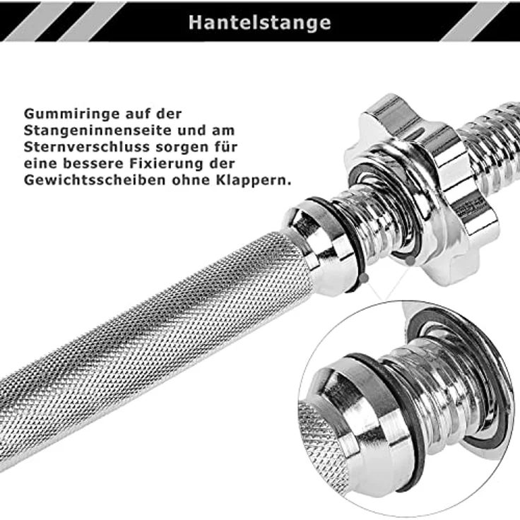 MOVIT Langhantel Set 30 kg, Stange verchromt und gerändelt mit Sternverschlüssen – Bild 5