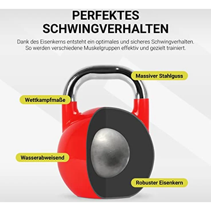 MSPORTS Kettlebell Competition 4-32 kg inkl. Übungsposter | Professional Studio Qualität | Wettkampf Kugelhantel (32 kg - Rot) – Bild 3