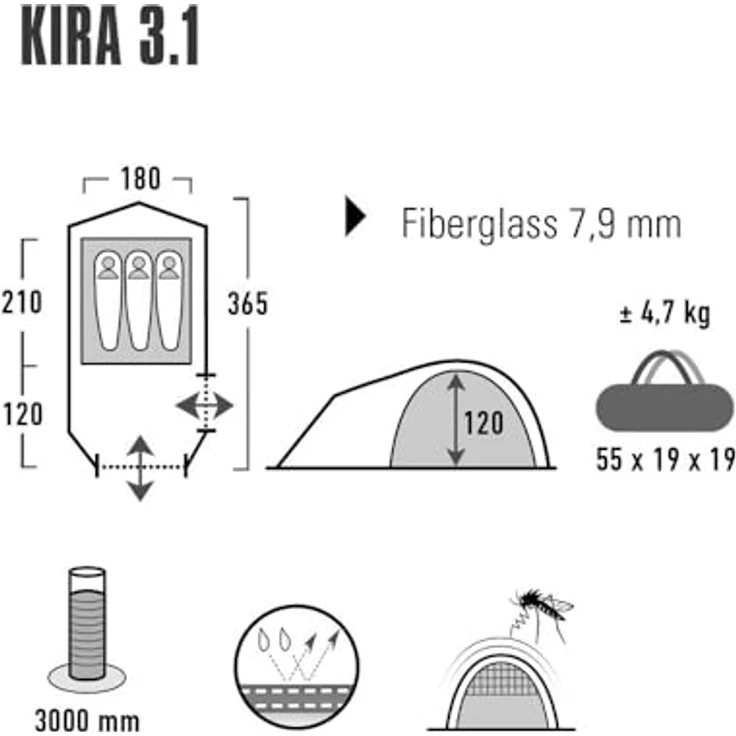 High Peak Kuppelzelt Kira 3 4 Personen Camping Trekking Zelt Igluzelt Vorraum Kira 3.1, abgedunkeltes Innenzelt, UV 80 Alu-Beschichtung, moskitonetztür, 2 Dauerventilationen - blau – Bild 4