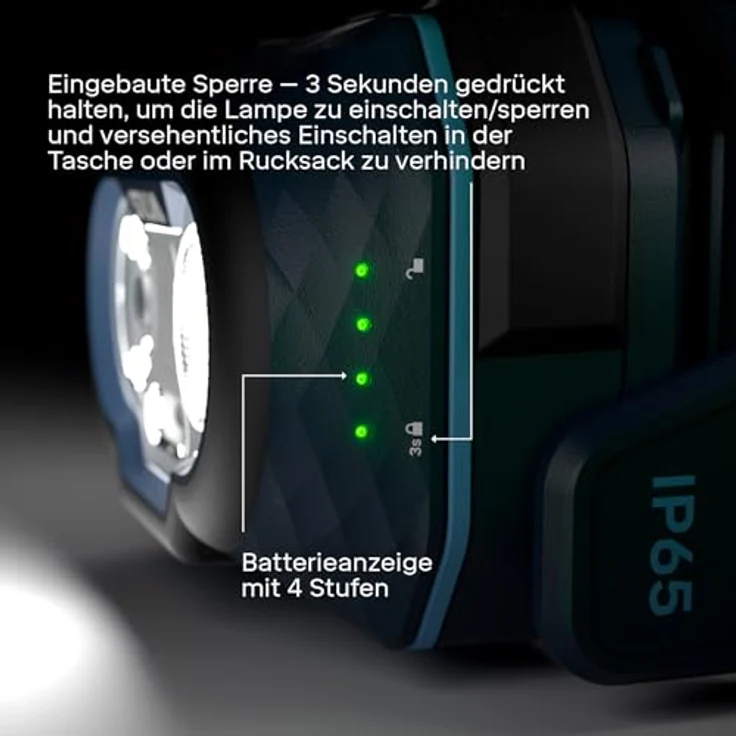 Silva Stirnlampe Discover, batteriebetrieben, 500 Lumen, 3 Helligkeitsstufen, wasserdicht, mit weiß, orange & rot LED – Bild 4