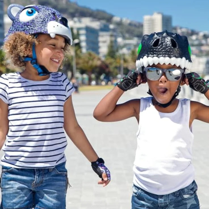 Crazy Safety Leopard Fahrradhelm für Kinder, lila mit LED-Licht, EN1078, für Kopfumfänge 49-55 cm und 53-59 cm – Bild 4