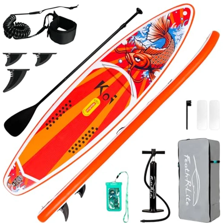 FunWater Aufblasbares Stand Up Paddle Board, 11'6''x33''x6'', ultraleicht mit 3 Finnen, verstellbarem Paddel, Handpumpe, Rucksack, Sicherheitsleine und wasserdichter Tasche, Komplett Set – Bild 1