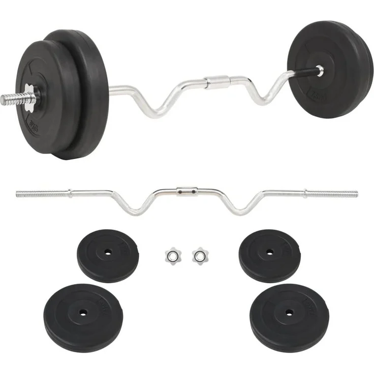 vidaXL Langhantelset, 30 kg mit 5,4 kg Langhantelstange, schwarz, verstellbare Zementscheiben