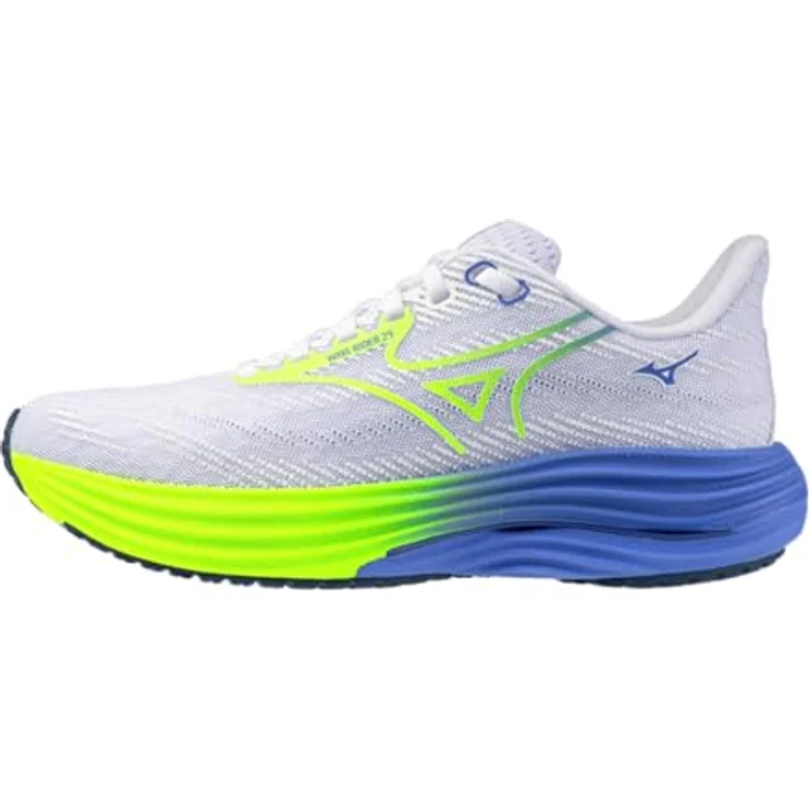 Mizuno Wave Rider 29, Damen Laufschuhe mit Mizuno Enerzy NXT und Wave-Technologie, Blau-Weiß-Gelb, Größe 38.5 – Bild 1