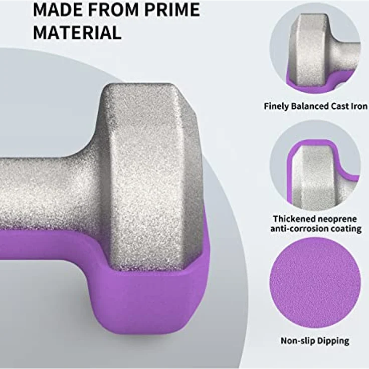 PROIRON Neopren Hanteln Kurzhanteln Frauen Hantelset Kleine Hantel Kurzhantel Set (2er-Set)(Lila/2×1,5kg) – Bild 3