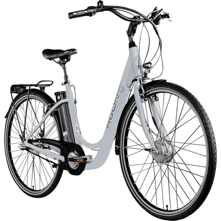 AGON Aurora E Bike Citybike 28 Zoll Elektrofahrrad 250W Motor bis 115 km 3 Gang 10,4 Ah Lithium Ionen Akku Gepäckträger Damen und Herren 150-175 cm (telegrey, 48 cm) – Bild 1