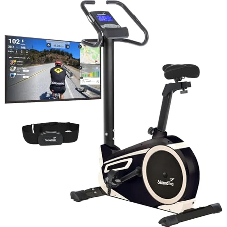 Skandika Ergometer Morpheus | Heimtrainer für Zuhause, 12 kg Schwungmassensystem, 32 Levels, 24 Programme, App Kompatibel mit Kinomap, Pulsgurt, Tablethalterung | Indoor Fahrrad bis 150 kg – Bild 1