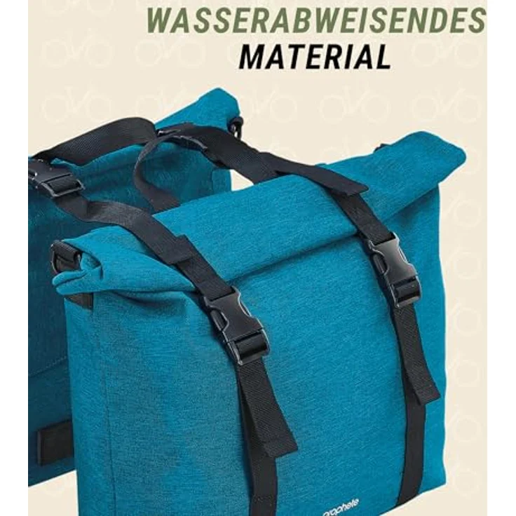 Prophete Doppelpacktasche für Gepäckträger, 2 x 10 Liter, wasserabweisend, Grün-Blau, 29,5 x 26 cm – Bild 4