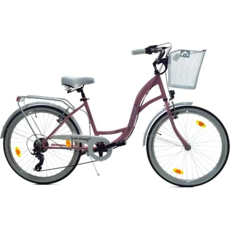 T&Y Trade 24 Zoll Kinder City Mädchen Fahrrad Pink mit Weiß Shimano 6 Gang, Alu Felgen und Batterie betriebene Lampe STVO