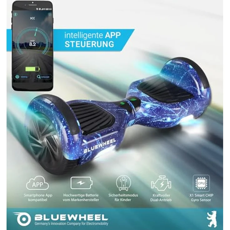 Bluewheel HX310s 6,5" Premium Hoverboard – Elektroboard mit LED, Bluetooth Lautsprecher, 700W Dual Motor, App-kompatibel, ideal für Kinder & Erwachsene, deutsche Qualitätsmarke – Bild 4