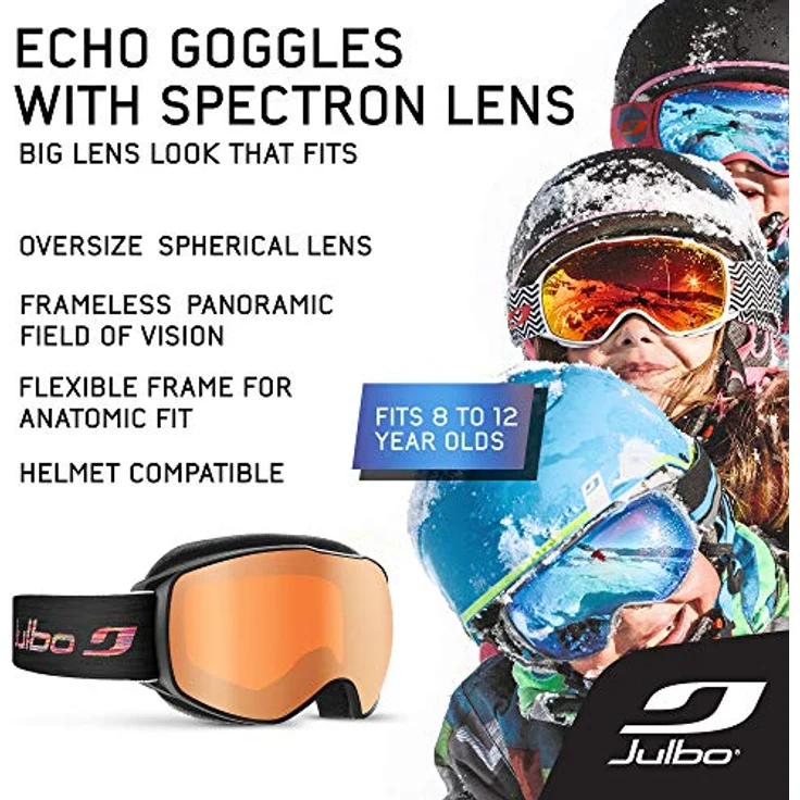 Julbo Echo Jungen Skibrille, Schwarz (Black/Grey/Red), S, verstellbarer Rahmen, 100% UV-Schutz, anti-beschlagbeschichtet – Bild 2