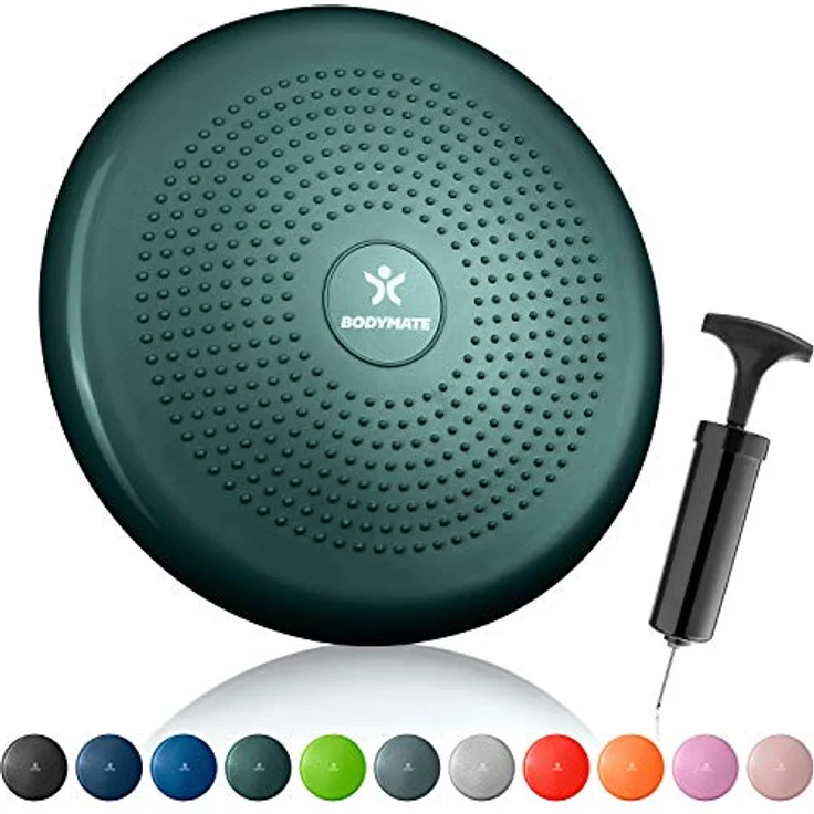 BODYMATE Ballsitzkissen inkl. Pumpe Midnight-Green 34cm Durchmesser - Balance-Kissen, Luftkissen, Balance Pad, Noppenkissen - Core-, Fitness-, Reha-, Koordinations- und Rückentraining – Bild 2