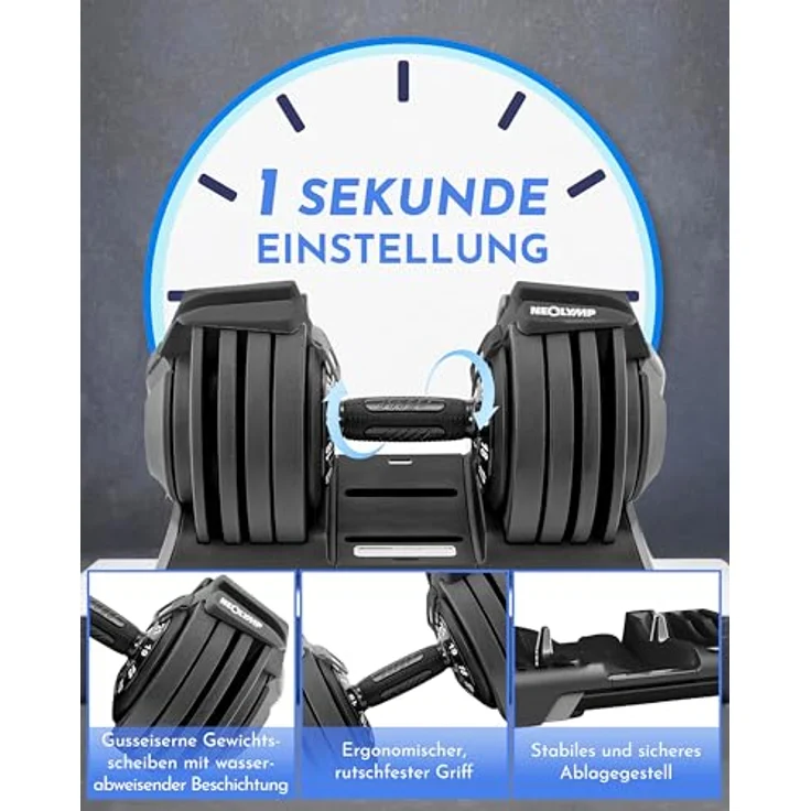 NEOLYMP 3 in 1 Hanteln Set 40kg, Verstellbare Kurzhanteln, Langhantel & Kettlebell, einstellbare Gewichte 2-40kg, platzsparend für Homegym – Bild 5