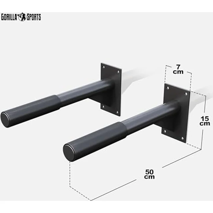 GORILLA SPORTS Klimmzugstange Dip-Station, Wandmontage, 350kg Belastbar, mit Griffen 51cm, Stahl, Schwarz – Bild 5