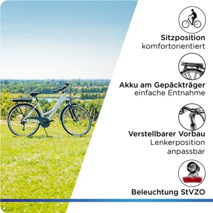 ZÜNDAPP Z802 E Bike Trekking 28 Zoll Elektrofahrrad mit 21 Gängen, bis 115 km, Beleuchtung, LED Display (weiß/lila, 48 cm) – Bild 4