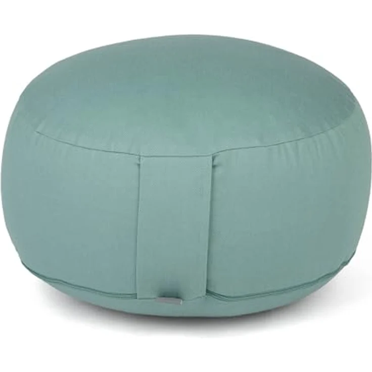 Bodhi Meditationskissen Rondo ECO | Yogakissen mit Bio Dinkelfüllung | Bezug aus 100% Baumwolle | Waschbarer Bezug mit praktischer Trageschlaufe | Höhe 20 cm (Mineral Blue) – Bild 1