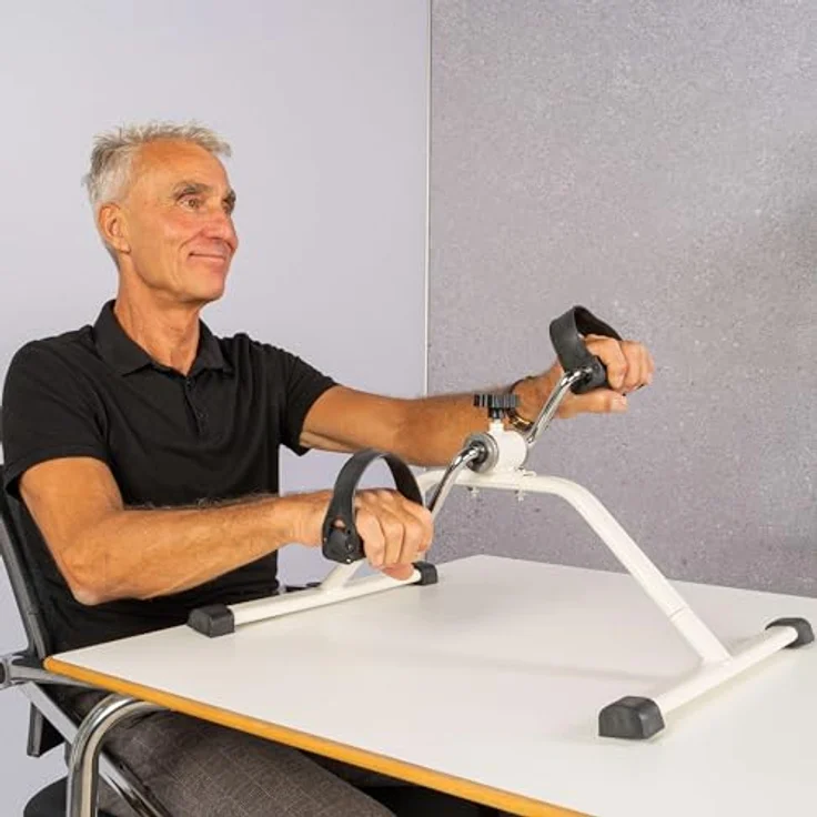 Tunturi Mini Bike, Unter-Tisch-Fahrrad, Armtrainer, Beintrainer, Bewegungstrainer für Senioren, einfaches Training in Weiß – Bild 5