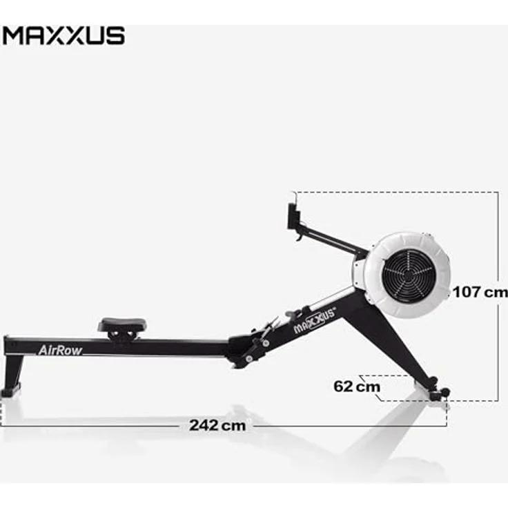 MAXXUS Rudergerät AirRow - Luftwiderstand, 9 Stufen, 150 kg, mit LCD Display, Ergonomisch, Kugelgelagerter Sitz, Smartphone Halter - Rudermaschine, Ruderzugmaschine, Rower, Fitnessgerät für Zuhause – Bild 4