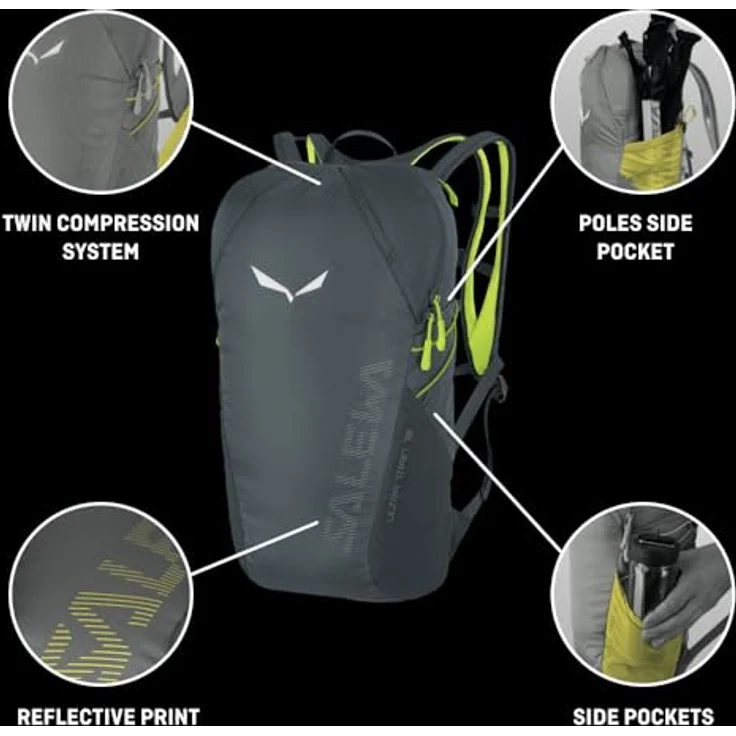 Salewa Ultra Train 18L Rucksack, 46 cm, schwarze Wanderrucksack aus 100% Polyamid – Bild 3