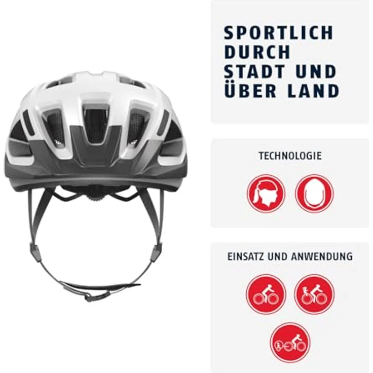 ABUS Fahrradhelm Aduro 3.0 LED, sportlicher City-Helm mit Rücklicht, für Damen und Herren, Größe L, Weiß – Bild 2