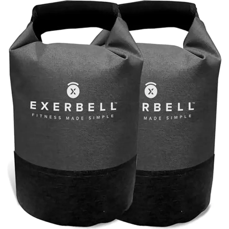 Exerbell Kettlebell verstellbar & faltbar 2-14 kg (2 x Grau) – Wasser- und Sandsack Kettelball – Strength Training Equipment
