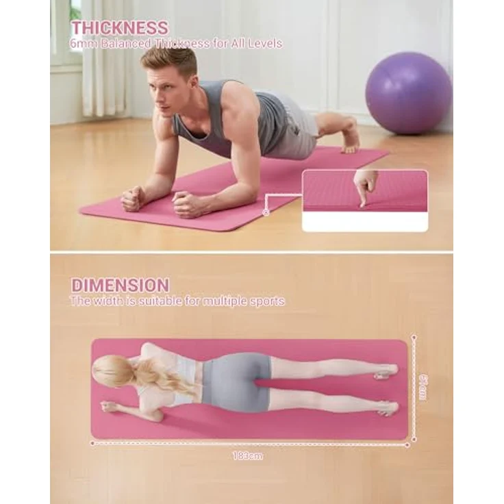 Good Nite Gymnastikmatte, rutschfeste Yogamatte aus TPE mit Tragegurt, 183 x 61 x 0.6 cm, pflaume – Bild 2