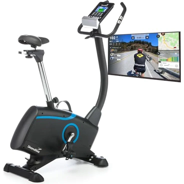 Skandika Ergometer Fahrrad Atlantis | Heimtrainer mit App Steuerung (Kinomap, iConsole), Bluetooth, 10kg Schwungmasse, Puls und Körperfettmessung, 32 Stufen, geräuscharm, Transportrollen | bis 150kg – Bild 1