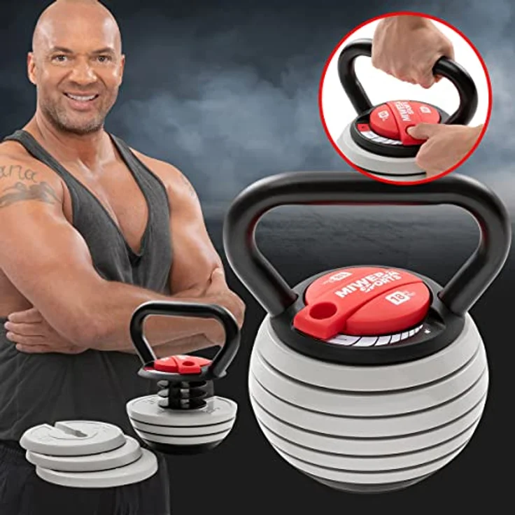 Miweba Sports Kettlebell verstellbar KB-300 | 3,5-18 kg Gewichte - Kugelhantel - Einstellbares Kugelgewicht - Schwunghantel - Kettlebells - Hanteln - Hantel für Indoor & Outdoor (Hellgrau) – Bild 1