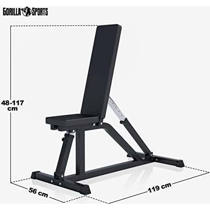 GORILLA SPORTS® Hantelbank - Rückenlehne 7-Fach, Sitz 4-Fach Verstellbar, bis 200 kg Belastbar, Schwarz/Weiß - Trainingsbank, Negativbank, Schrägbank, Fitnessbank, Bench, Flachbank, Fitness, Zuhause – Bild 4