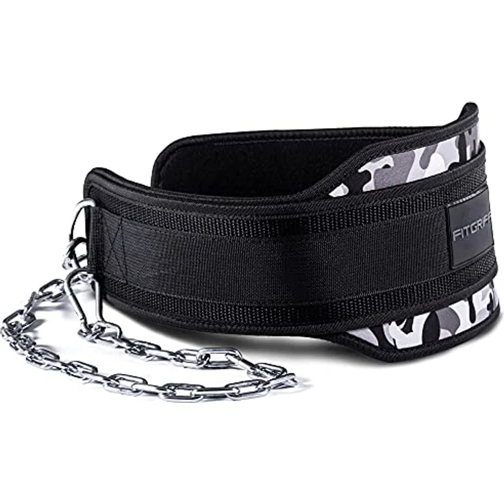 Fitgriff® Dip Gürtel mit Kette + 2 Karabiner, Dip Belt für Bodybuilding, Krafttraining, Gewichtheben - Gewichthebergürtel, Gewicht Gürtel (Camo, OneSize) – Bild 1