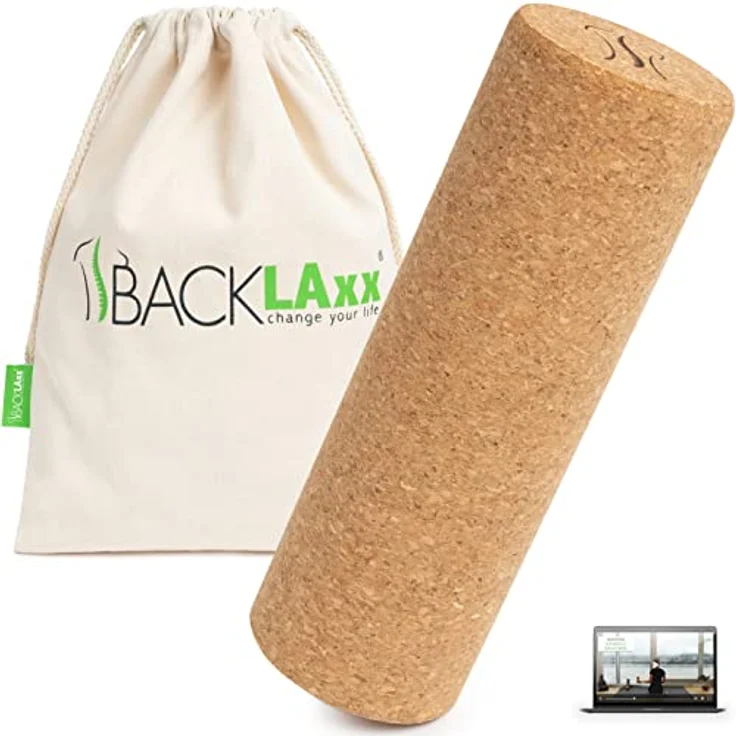 BACKLAXX ® Faszienrolle Set aus Kork – schadstofffreie, antibakterielle Faszienrolle für Rücken und Wirbelsäule, inkl. Anwendungsvideos und Baumwolltasche – Bild 1