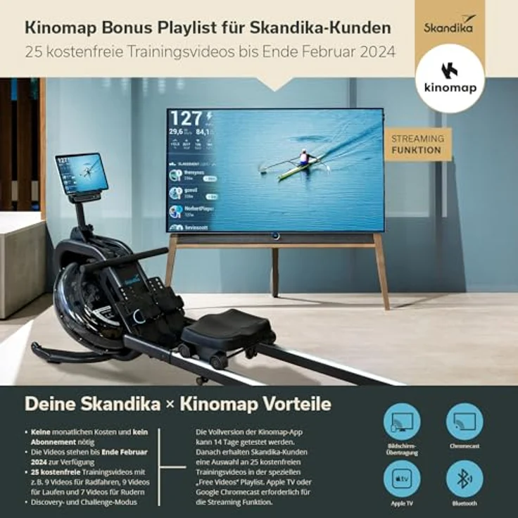 Skandika Wasserrudergerät Nemo IV | Wasser Rudergerät für Zuhause in Studio Qualität durch TÜV Süd geprüft, Kinomap, Tablet Halterung, aufstellbar | Rudermaschine mit Wasserwiderstand (Schwarz) – Bild 4