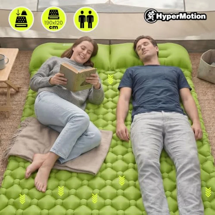 HyperMotion Campmat 2, ultraleichte Isomatte für 2 Personen, 190x120 cm, grün, mit integriertem Kopfkissen und kompaktem Packmaß – Bild 5