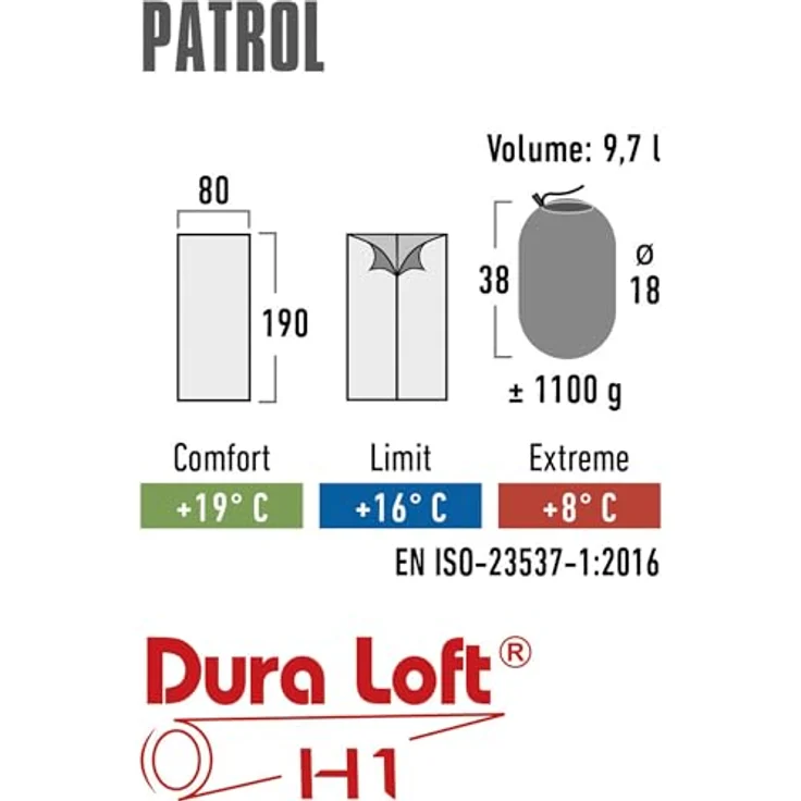 High Peak Patrol Deckenschlafsack, 190 cm, schmutz- und wasserabweisend, atmungsaktiv und koppelbar – Bild 3