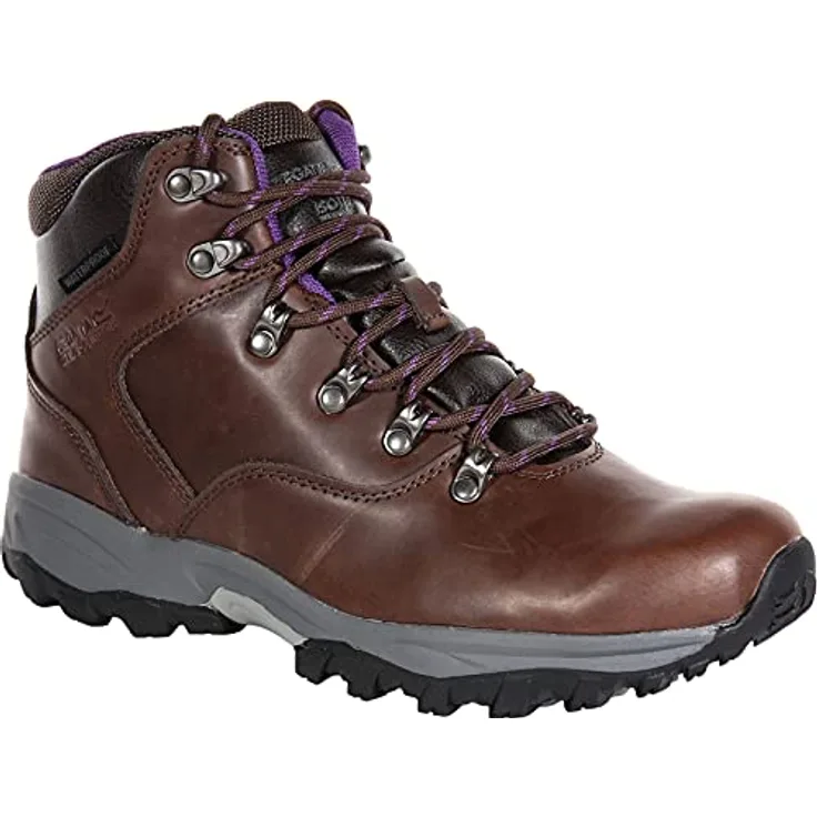 Regatta Bainsford Wanderstiefel Damen, robustes Action-Leder, wasserabweisend, Kautschuk-Aussensohle mit EVA-Dämpfung, Chestnut/Alpine Purple, Größe 41