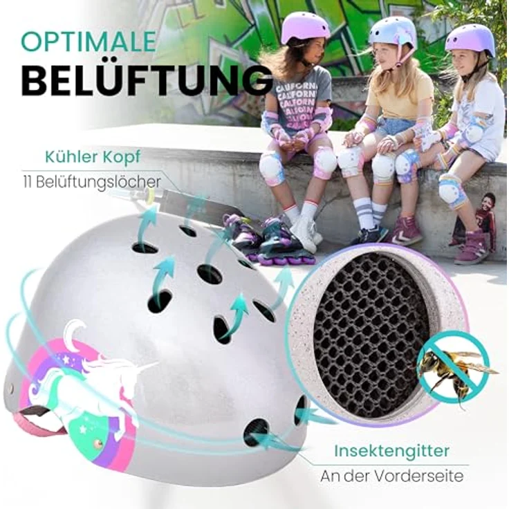 99FLIPS Skaterhelm Kinder - GS durch Rheinland, TÜV-geprüfter Fahrradhelm für Mädchen, Größe XS (48-54 cm), Silber – Bild 6