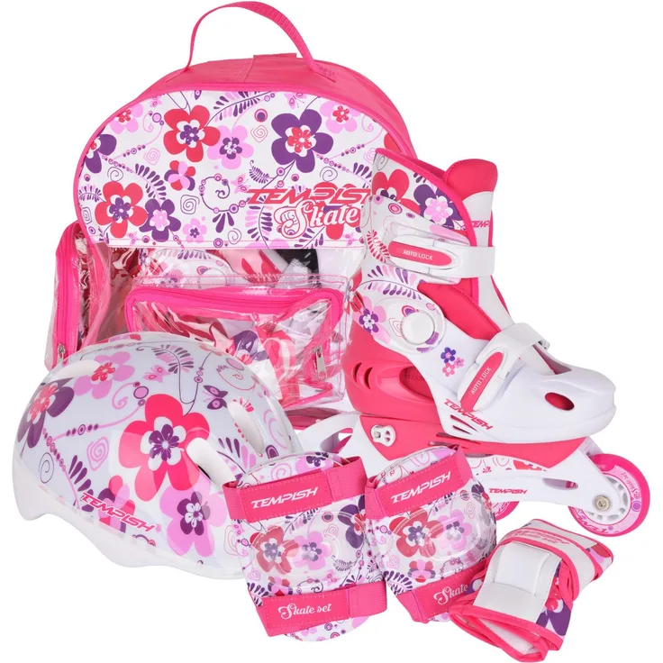 Tempish Inliner Set Flower, verstellbare Rollschuhe in Größe 34-37 mit Helm und Schutzset für Knie, Ellenbogen und Handgelenke