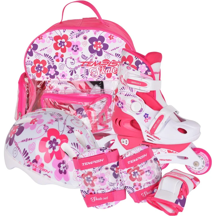 Tempish Inliner Set Flower, verstellbare Rollschuhe in Größe 34-37 mit Helm und Schutzset für Knie, Ellenbogen und Handgelenke