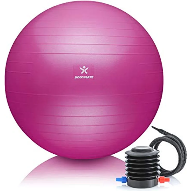 BODYMATE Gymnastikball Sitzball Trainingsball mit GRATIS E-Book inkl. Luft-Pumpe, Ball für Fitness, Yoga, Gymnastik, Core Training, für starken Rücken als Büro-Stuhl Magenta 85cm – Bild 1