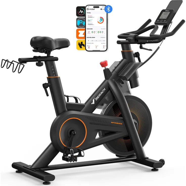 Merach Heimtrainer Fahrrad, Ergometer mit LCD-Display, 158 KG Tragkraft, leiser magnetischer Widerstand, 16 Widerstandsstufen, 3D-Luftkissen-Sattel, App-fähig