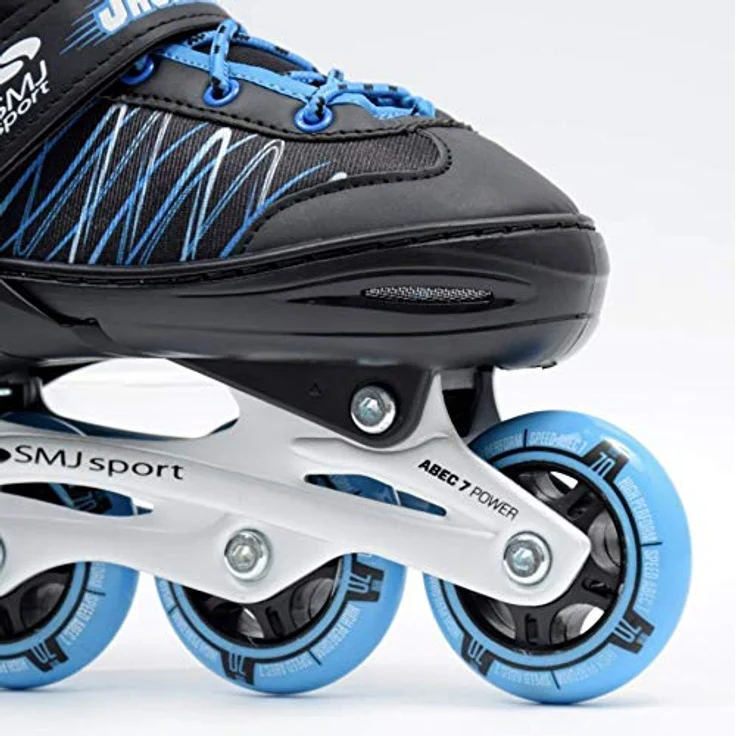 SMJ 2in1 Schlittschuhe + verstellbare Rollen JACK, Schwarz + Blau, für Kinder, verstellbare Größe 26-29, AUTO LOCK-Schnalle, Aluminium-Rollen, ABEC-5-Lager – Bild 2