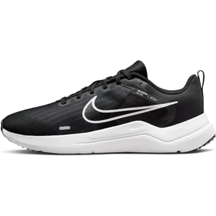 Nike Herren Downshifter 12 Laufschuh, atmungsaktives Mesh-Obermaterial, leichte Außensohle, Schwarz/Weiß-Dk Smoke Grey, 44.5 EU – Bild 1