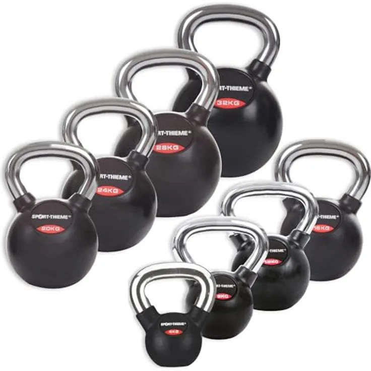 Sport-Thieme Kettlebell 32 kg, gummierte Kugelhantel mit verchromtem Stahlgriff, Indoor/Outdoor