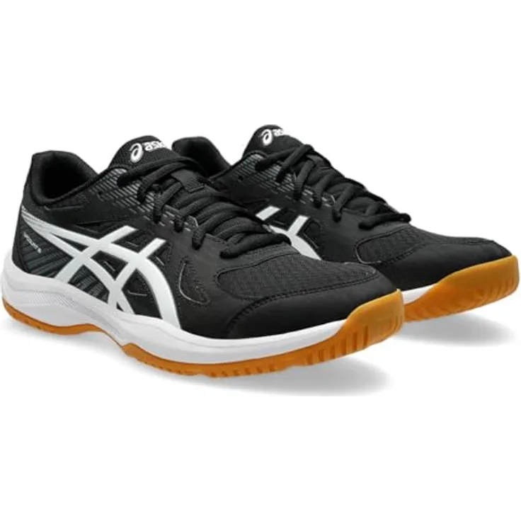 Asics Upcourt 6 Herren Hallenschuhe, Schwarz, Größe 8, mit Lederimitat-Obermaterial und atmungsaktiven Mesh-Einsätzen