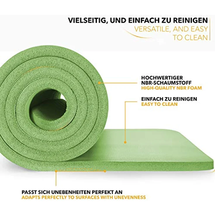 TRESKO Yogamatte Phthalatfrei - Gymnastikmatte rutschfest, Pilatesmatte Fitnessmatte mit Tragegurt, 185 x 60 x 1,0 cm Hellgrün – Bild 5