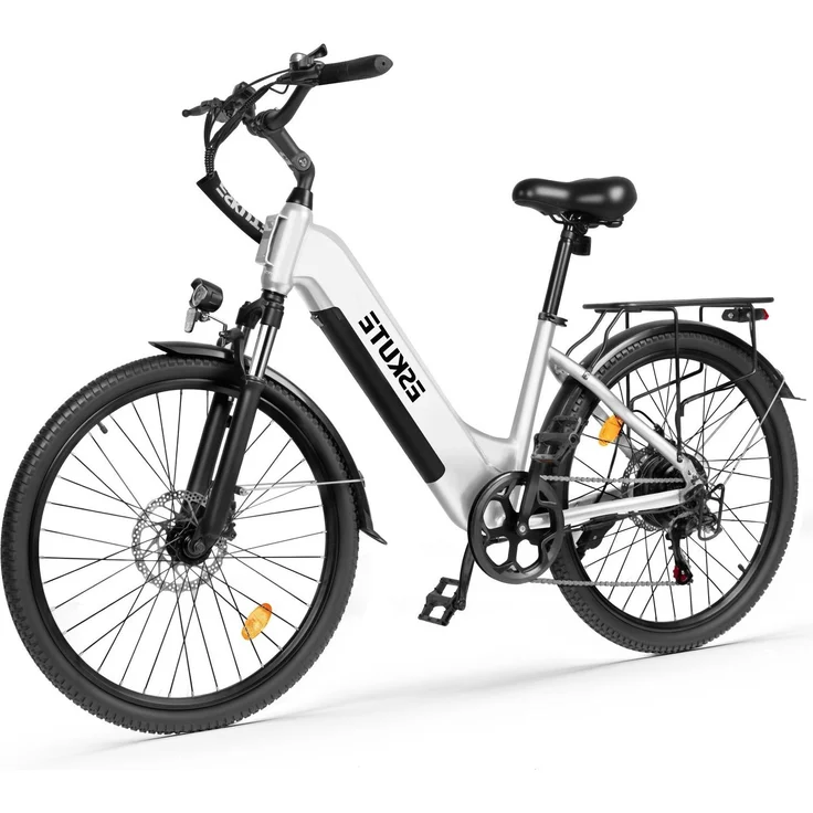ESKUTE C202 Elektrofahrrad 250W, 48V 17.5Ah, 26 Zoll, Weiß, 7-Gang-Schaltung, mechanische Scheibenbremsen, IP54-Wasserschutz