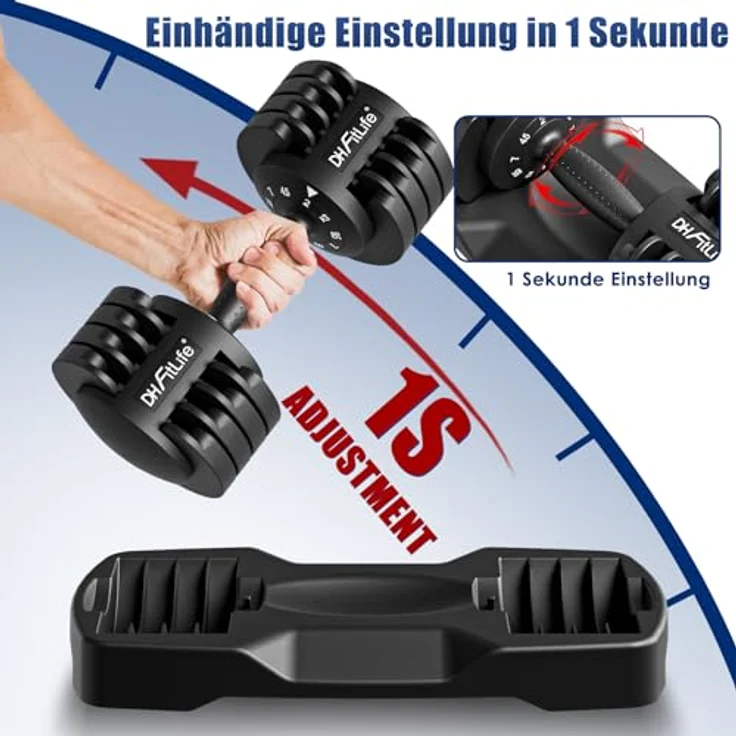DH FitLife verstellbare Hanteln 2 x 12kg mit 5 Gewichtsstufen, Kurzhanteln Set, platzsparend, 2er Set – Bild 3
