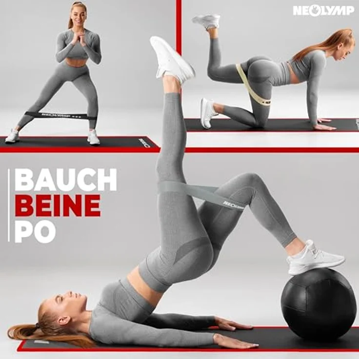 NEOLYMP 3er Fitnessbänder Set aus Naturlatex, reißfest mit Fitness E-Book und Tragebeutel, grau – Bild 3