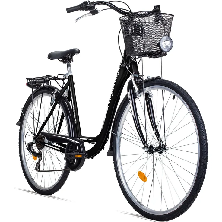 Bergsteiger Florenz 28 Zoll Damen-Citybike, Retro-Design, Shimano 7 Gang-Schaltung, Korb, Standlichtfunktion, ab 160 cm