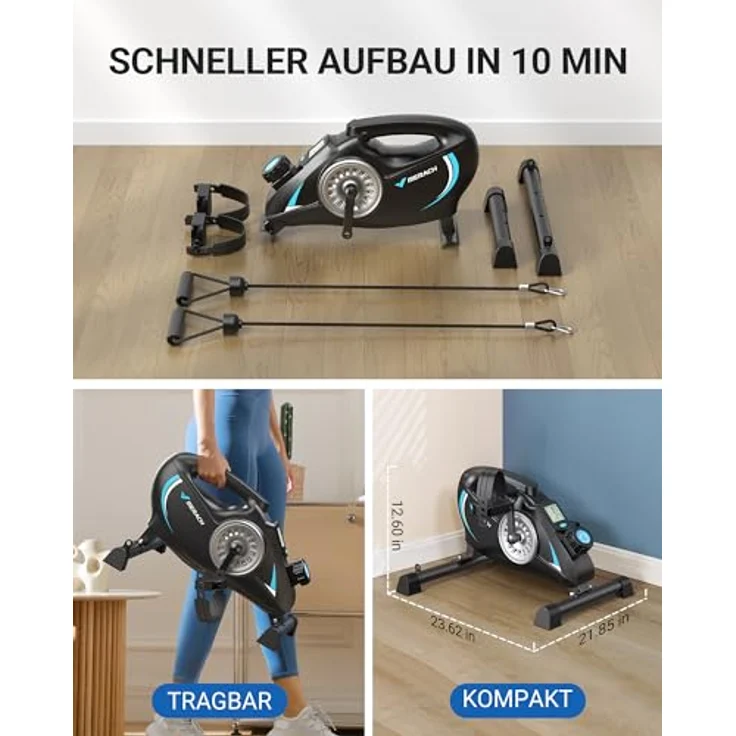 MERACH Pedaltrainer, Mini Heimtrainer Senioren mit 2 Widerstandsbändern und LCD-Monitor, Platzsparend, schwarz – Bild 5